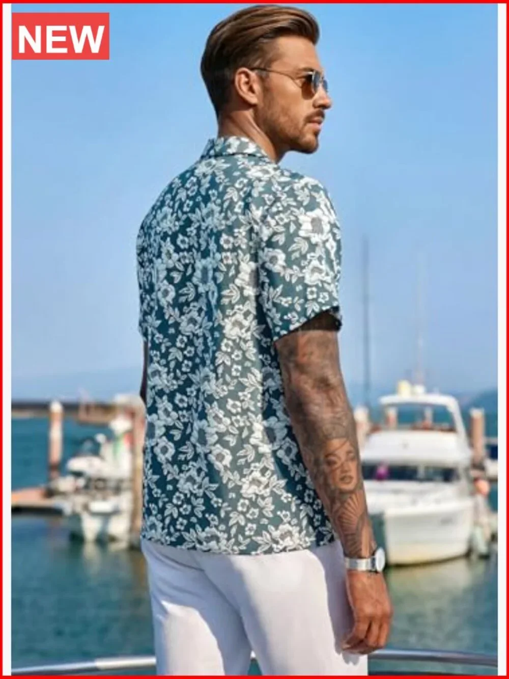 Men's Short Sleeve Button Down Shirt with Floral Print - Picture 2 of 7